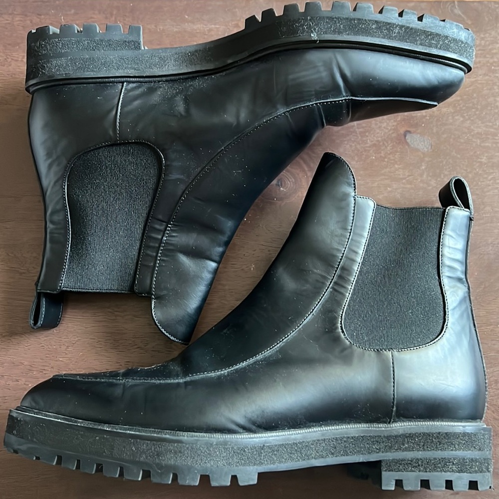 Proenza Schouler Black Leather Chelsea Boots (Pointed Toe Lug Sole) Size 38